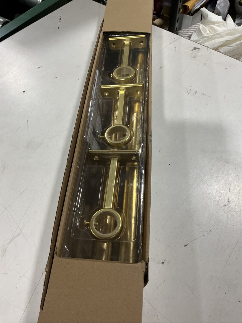 Condition photo showing Good Condition for allen + roth bexley 36-in to 72-in brushed gold steel single curtain rod with finials