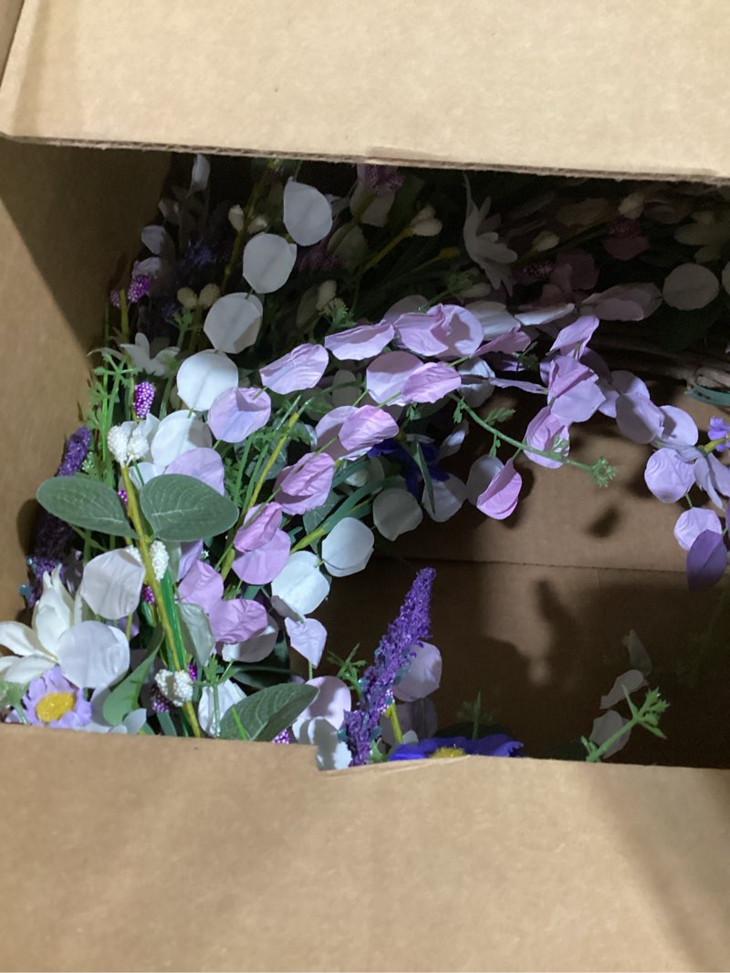 Condition photo showing New/Like New for 28 inch large spring wreaths for front door spring door wreath summer floral wreath with white sunflower lanvender wildflowers for indoors outdoor home decorations