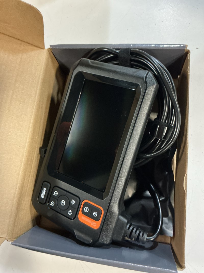 Condition photo showing New/Like New for endoscope camera with light, inspection borescope camera with 4.3" ips screen, 1920p hd with 8 led lights, 16.5ft semi-rigid cord bore scope, ip67 waterproof endoscope for sewer, tools(orange) 16.5ft single lens
