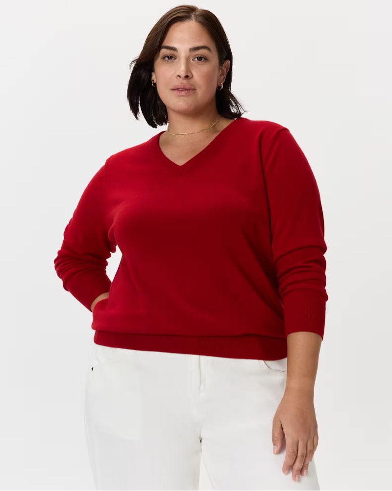Quince, Mongolian Cashmere V-Neck Sweater 3X/Varsity Red