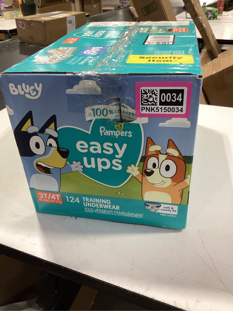Condition photo showing New/Like New for pampers training pants - easy ups boys & girls bluey - size 3t-4t, 124 count, children's potty underwear (packaging may vary) 3t-4t 124