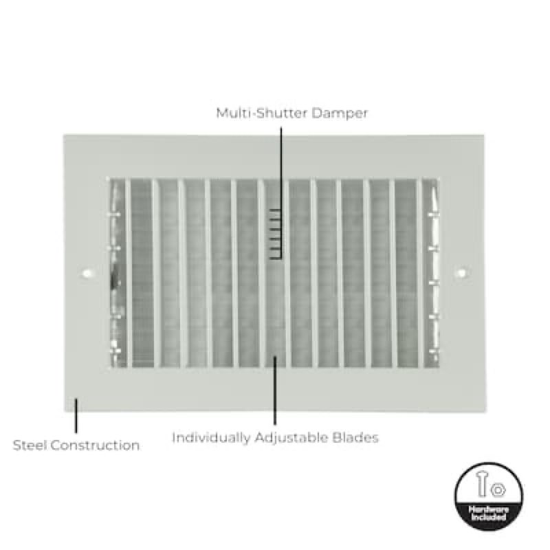 reliabilt 10-in x 6-in adjustable steel white sidewall/ceiling register item #64335 | model #6111006wh