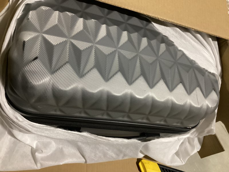 Condition photo showing As Is for LEVEL8 Large Suitcase with Wheels, Checked Luggage, Lightweight Luminous Textured Tsa Approved Medium Hardside Large Luggages, 24 Inch, Black Black Checked-Medium 24 Inch