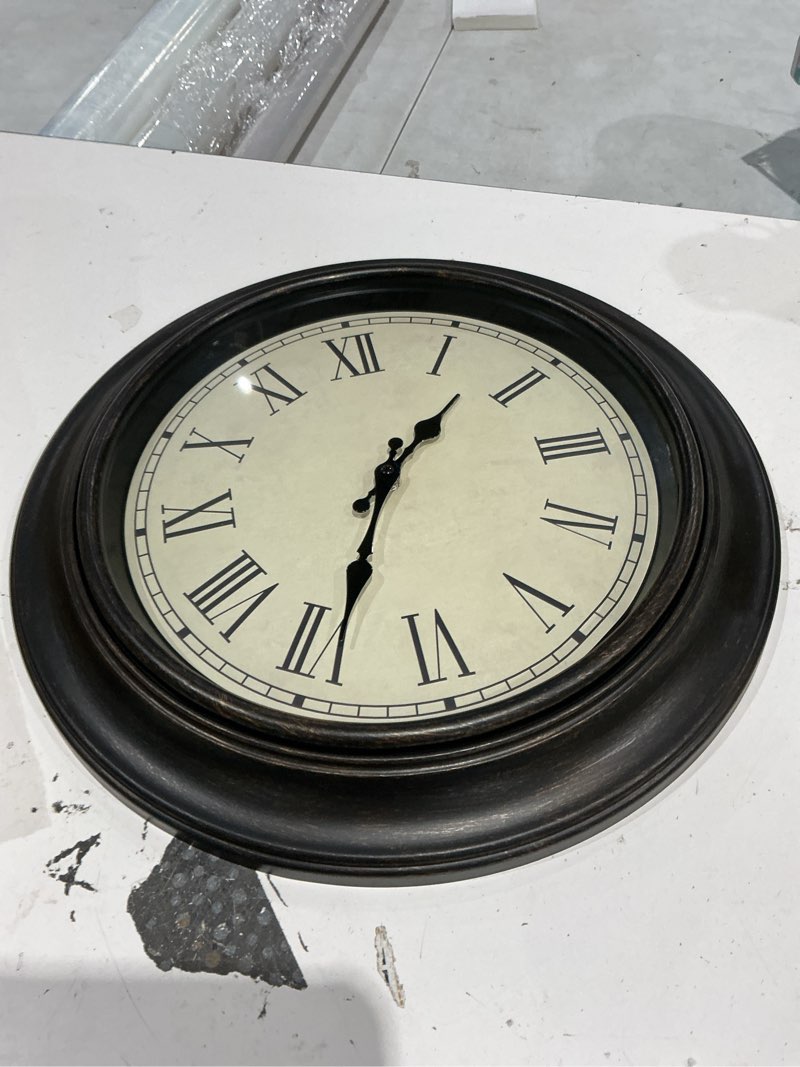 Condition photo showing As Is for large 18-inch wall clock for living room, silent vintage bronze wall decor | battery-operated farmhouse kitchen office
