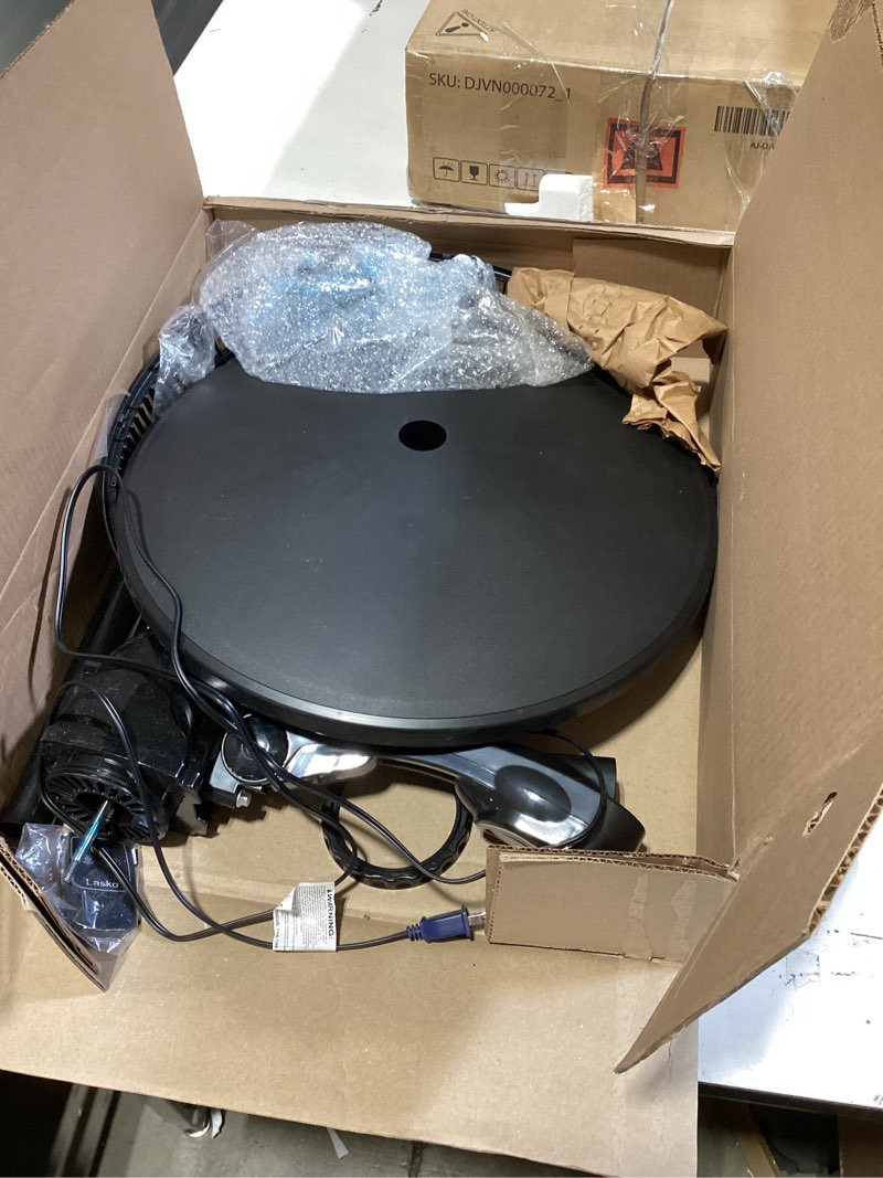 Condition photo showing As Is for lasko oscillating cyclone pedestal fan, adjustable height, timer, remote control, 3 speeds, for bedroom, living room, home office, 18", black, 1843