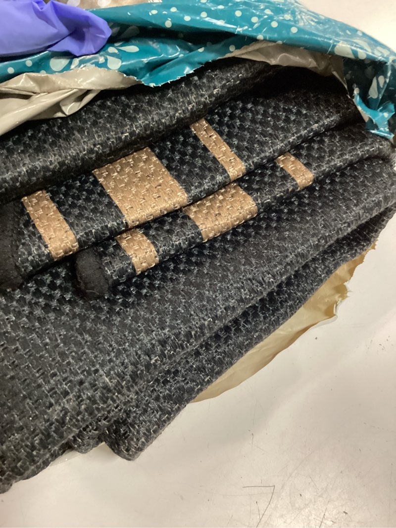 Condition photo showing New/Like New for shacos 2x10 ft washable runner rug scalloped black | non slip woven texture geometric farmhouse modern carpet for hallway kitchen entryway patio porch indoor outdoor 2'x10'(runner) charcoal black scalloped