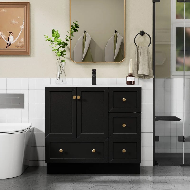 Romia 36'' Modern Single Bathroom Vanity with Ceramic Sink Top, Water Saving Faucet (Sink Only)
