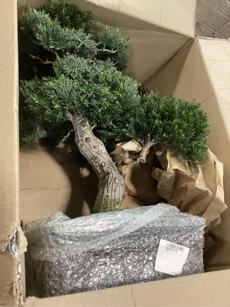 Condition photo showing As Is for Nearly Natural 4103 24in. Cedar Bonsai Silk Plant,Green