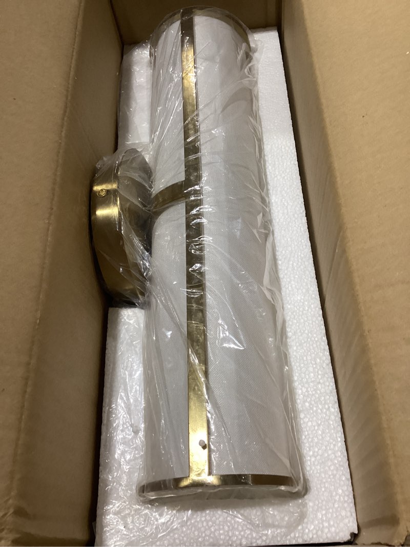 Condition photo showing New/Like New for contemporary soft light linen wall sconce - modern horizontal/vertical vanity light for bedroom, living room, bathroom - hardwired, 5.5" w x 5.25" d x 16.5" h