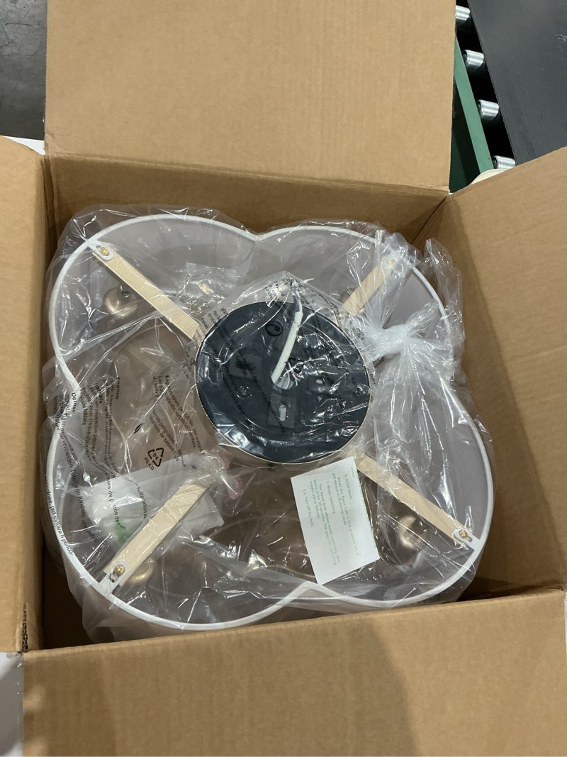 Condition photo showing Good Condition for caged ceiling fan with lights, flush mount 20" boho ceiling fans with lights remote control, low profile fabric bladeless with 6 speeds for bedroom, nursery, kitchen white