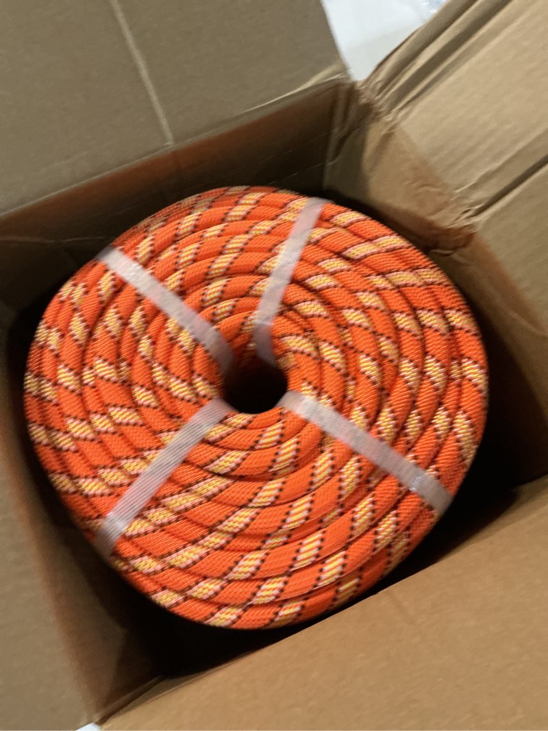 Condition photo showing Good Condition for 1/2 in x 200 ft double braid polyester arborist rigging rope, 48 strands heavy duty bull rope for tree work, climbing, pulling, logging, swing, orange 1/2inch x 200feet orange