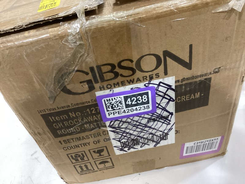 Condition photo showing Good Condition for gibson home rockaway 12-piece round stoneware dinnerware set, service for 4 – cream plates and bowls, modern matte finish, microwave & dishwasher safe cream (rockaway) service for 4 (12pcs)