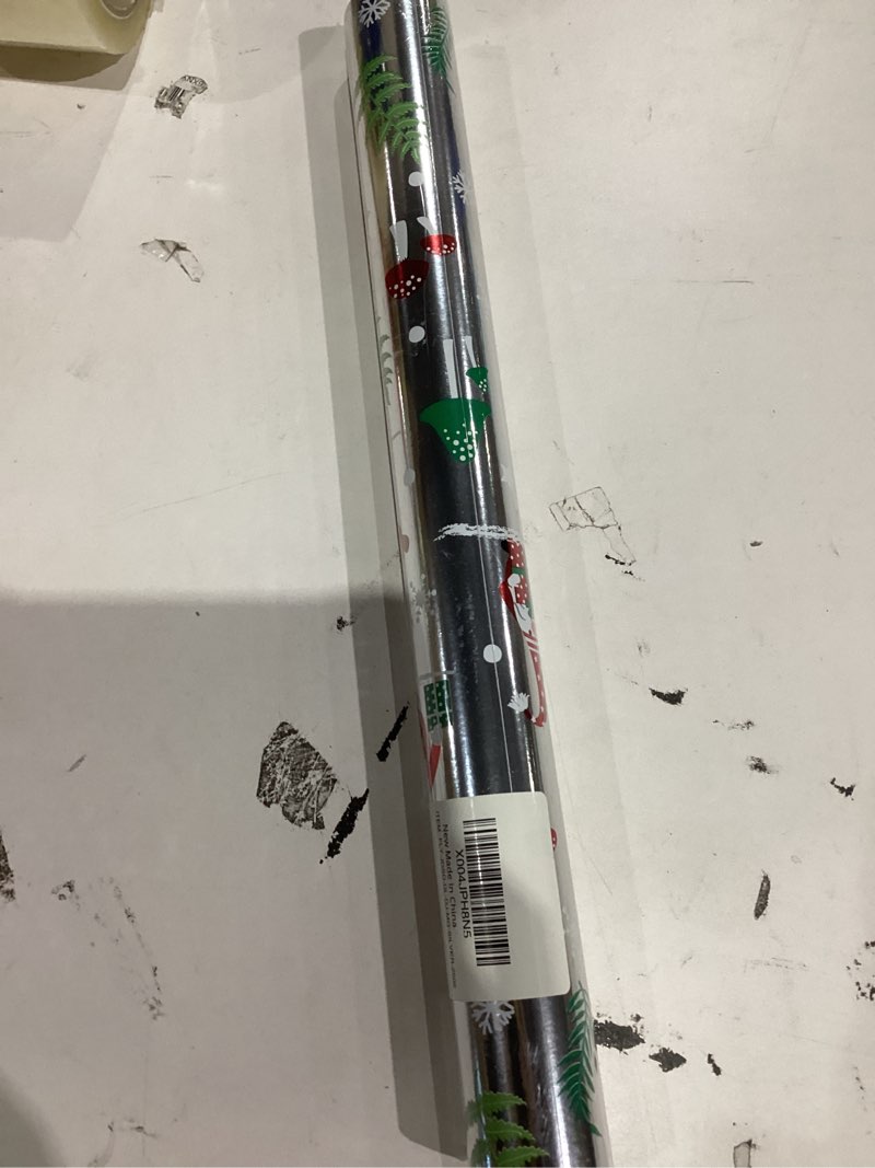 Condition photo showing New/Like New for Flyhill Reversible Christmas Wrapping Paper Roll-17 Inch X 33 Feet -Luxury Metallic Shine foil Red Gnomes with Snowflake Gift Wrap for Chrsitmas, Holiday, Party,Celebration 17Inch*33FT Silver Gnomes