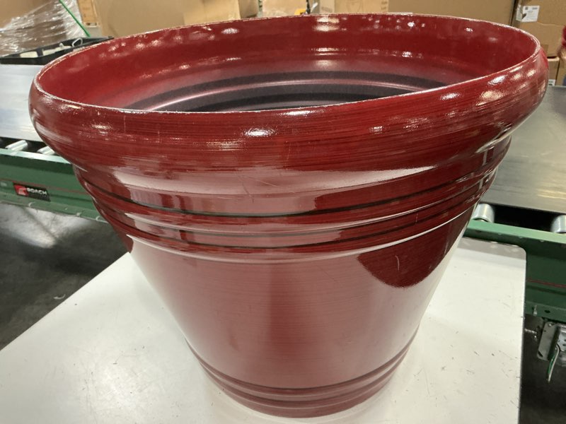 Condition photo showing As Is for style selections 20.35-in w x 17.38-in h red resin contemporary/modern indoor/outdoor planter