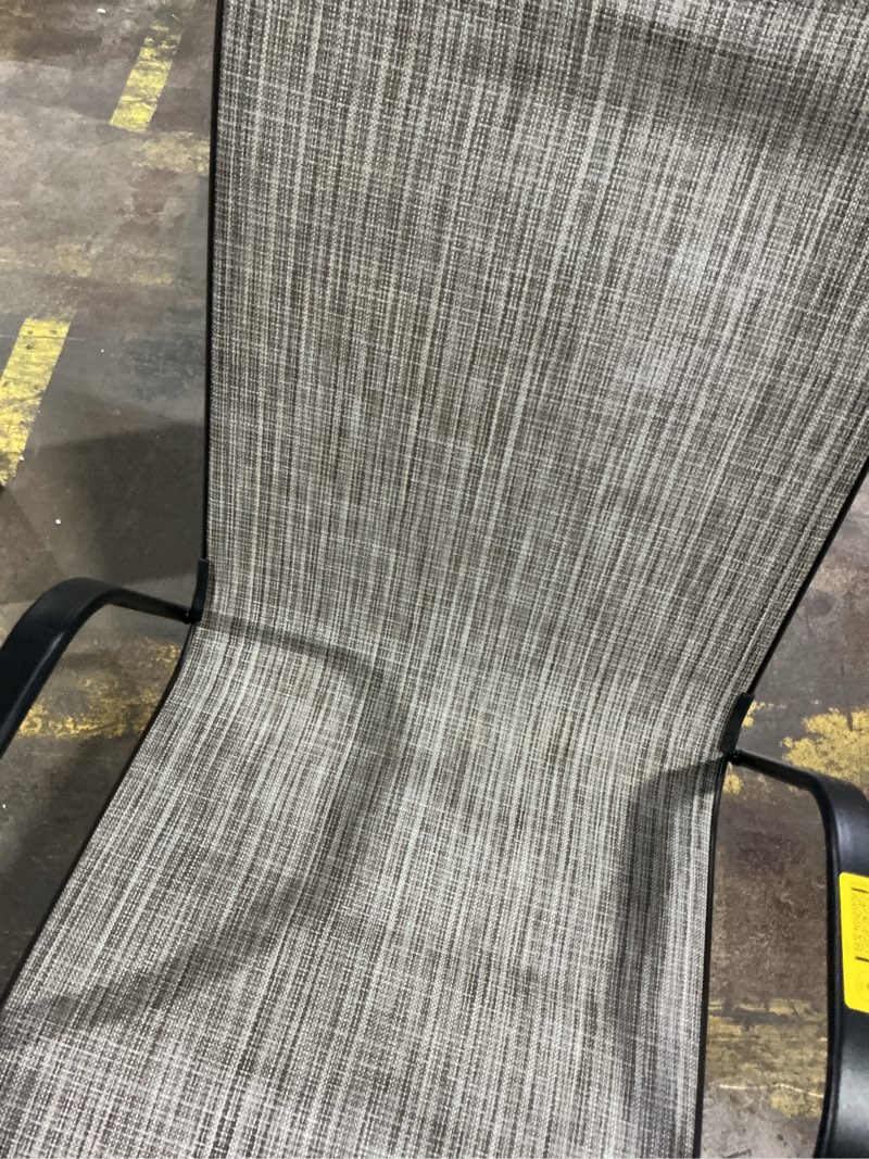 Condition photo showing Good Condition for style selections pelham bay stackable black metal frame stationary dining chair with tan sling seat