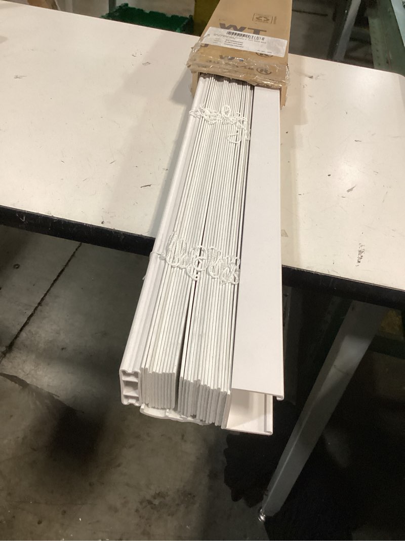 Condition photo showing As Is for faux wood venetian blinds 50mm slats trimmable easy fit office home (90cm width x 213cm drop, string, white)