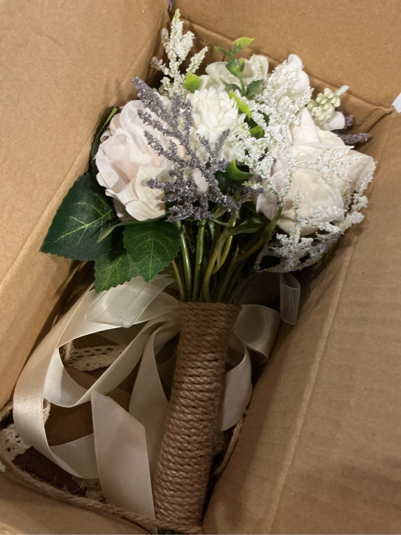 Condition photo showing New/Like New for Wedding Bouquets for Bride Bridesmaid,White Champagne Artificial Roses Flowers for Wedding Church Decoration (7.5in) 7.5 inches