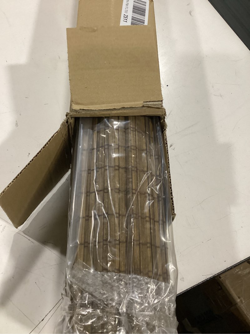 Condition photo showing New/Like New for lazblinds cordless bamboo roman shades, privacy blinds for interior windows, room darkening roll up bamboo blinds for home & patio, 33.5" w x 64" h, highfield teak pricacy - highfield teak 33 1/2" w x 64" h
