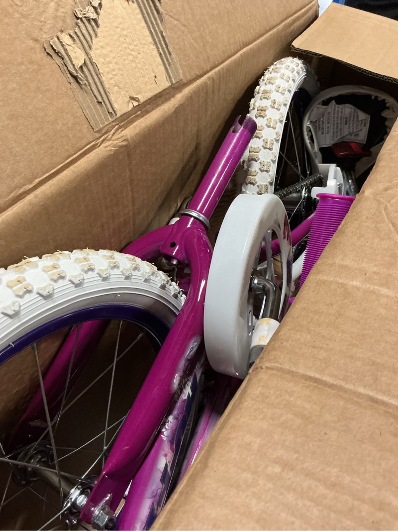 Condition photo showing As Is for 16" sea star kids' bike from huffy, fits riders 42" - 48", purple, child, girls