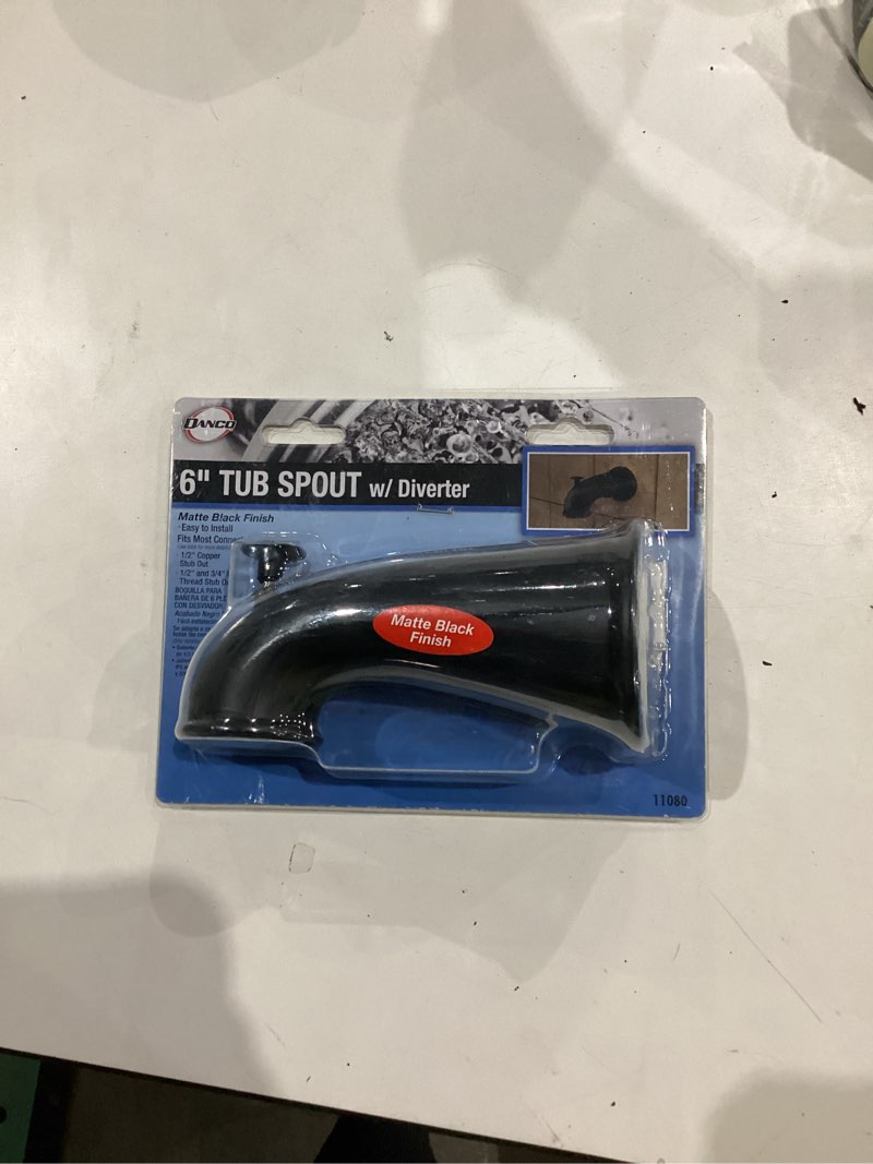 Condition photo showing As Is for danco 11080 tub spout, no size, matte black