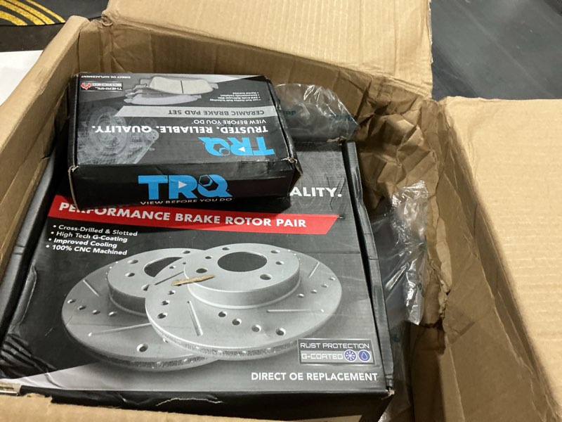 Condition photo showing As Is for TRQ Front Brake Pad and Rotor Set Ceramic G Coated Drilled Slotted Rotors Compatible with 2018-2019 Toyota Camry 2020-2022 C-HR 2019-2021 RAV4 2021-2022 Venza Performance Ceramic BKA47258