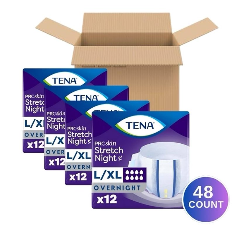 TENA ProSkin Adult Incontinence Briefs, Overnight Absorbency, Stretch Fit, Disposable, Unisex, Large