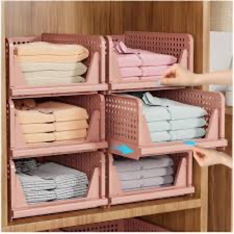 5 pack folding closet organizers storage box, stackable storage bins, plastic drawer basket closet s