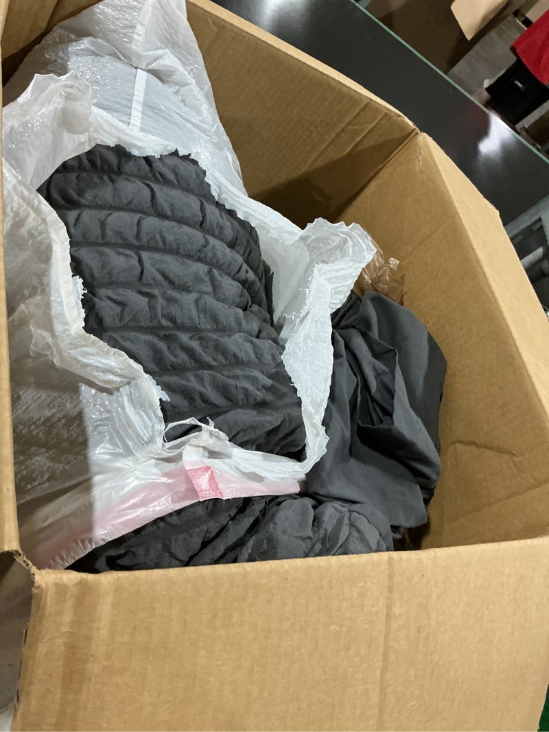 Condition photo showing As Is for hymokege 3 piece  comforter set seersucker, all season luxury bed in a bag for bedroom, bedding set with comforters, sheets, pillowcases & shams, - dark grey