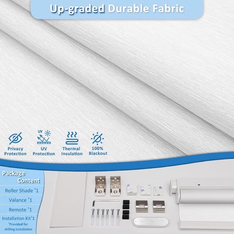 Condition photo showing New/Like New for no-drill blackout blinds, white, 23" x 72"