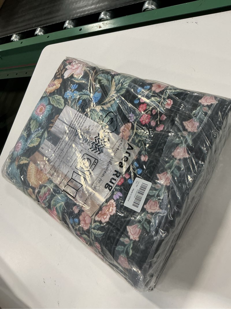 Condition photo showing New/Like New for Runner Rug for Kitchen Rug Non Slip 2'6"x8' Washable Rugs with Rubber Backing Soft Vintage Floral Carpet Runner for Kitchen, Laundry, Bedroom, Bathroom, Black Black 2'7" x 8' (Rectangular)