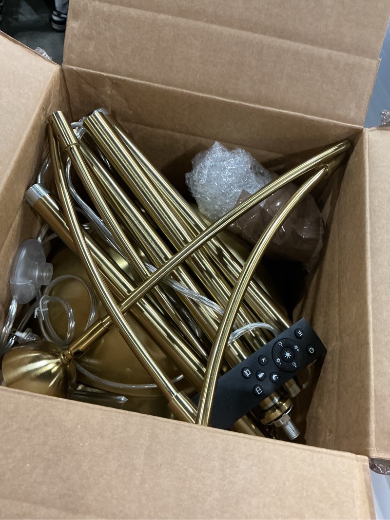 Condition photo showing As Is for Floor Lamp with 3 Light Modes Adjustable– Modern Arc Standing Tall Lamp Dimmable Brightness, Perfect for Living Room, Bedroom, and Office, Gold