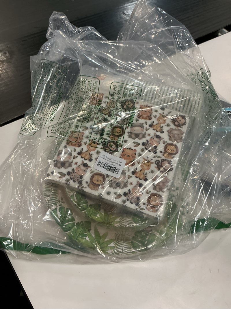 Condition photo showing Good Condition for Safari Jungle Baby Shower Plates Set Decorations Boy Birthday Party Supplies Serves 25,Sage Green Plates Napkins Cups and Forks Animals Theme Disposable Tableware Set