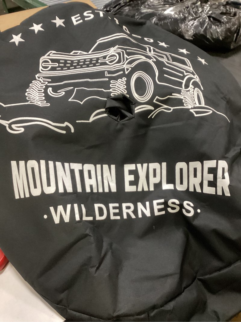 Condition photo showing Good Condition for 32 Inches Spare Tire Covers for Ford Bronco Base, Big Bend, Black Diamond, Outer Banks 2/4 Door 2025 2024 2023 2022 2021, Wheel Tyre Protectors with Backup Camera Hole Exterior Accessories 32 Inch – Patterned