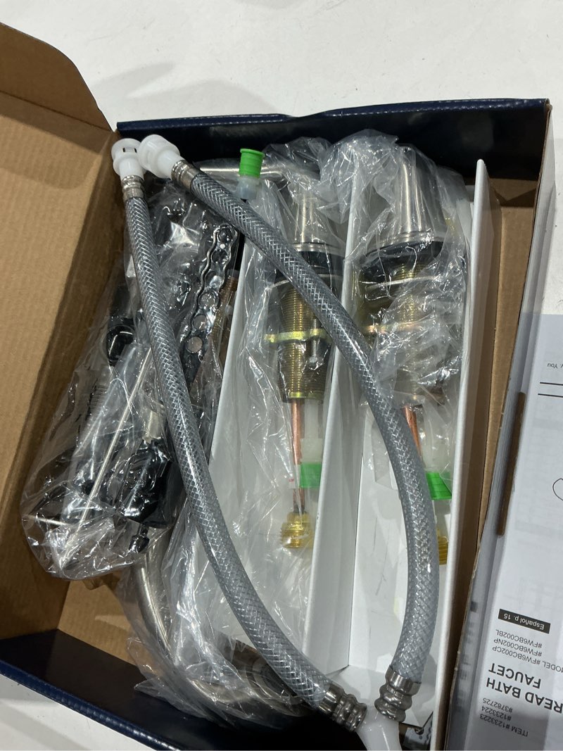 Condition photo showing Good Condition for project source dover brushed nickel widespread 2-handle watersense mid-arc residential handle bathroom sink faucet with drain