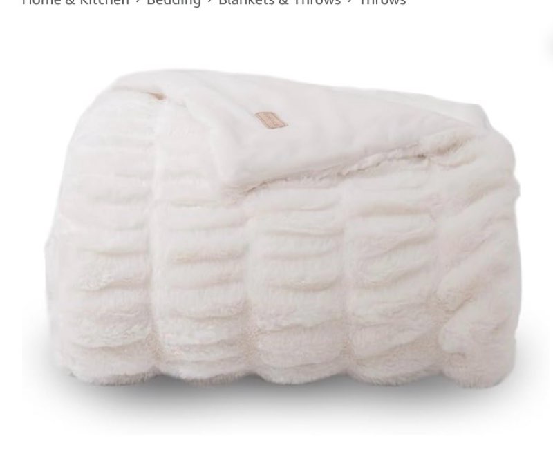 EVERGRACE Luxurious Soft Faux Rabbit Fur Throw Blanket, Cozy Fuzzy Plush Warm Throws for Couch Bed Sofa Chair Home Decor, Ruched Bubble Fluffy Blanket with Reversible Velvet, 50" x 60", Ivory White