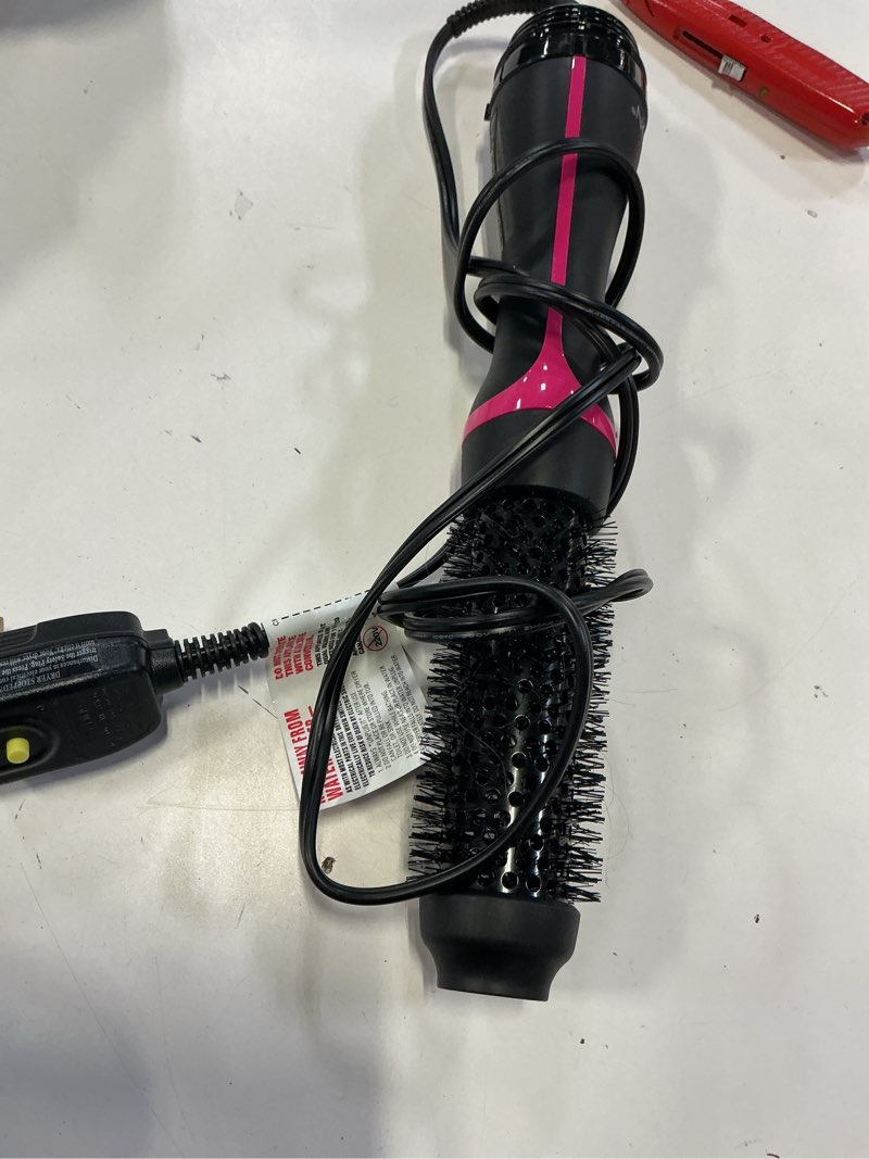 Condition photo showing As Is for revlon one-step root booster round blow dryer brush and hair styler - revive styles, boost roots, and add volume to hair with this hot air brush, 1 ½ inch barrel (black) 1 count (pack of 1)