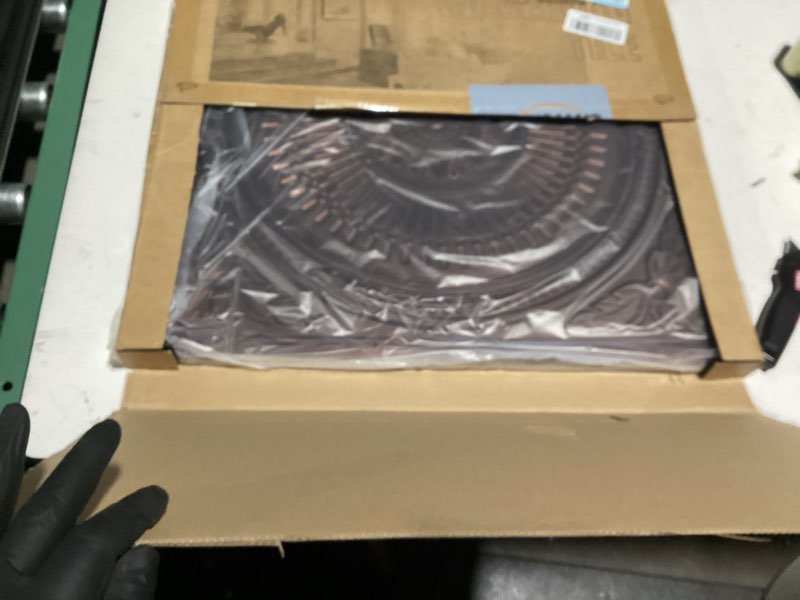 Condition photo showing As Is for Art3d 12-Pack Drop Ceiling Tiles 2x2 FT, Decorative Easy Install PVC Ceiling Panels for Interior Kitchen Bathroom Basement, 24x24 Inch, Antique Copper 24"x24" Antique Copper 12