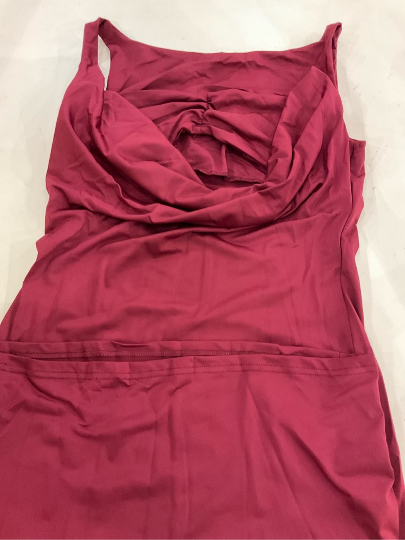 Condition photo showing New/Like New for HYPERFIRE Women's Draped Cowl Neck Mini Dress Ruched Front Short Bodycon Party Dresses Going Out Large Burgundy