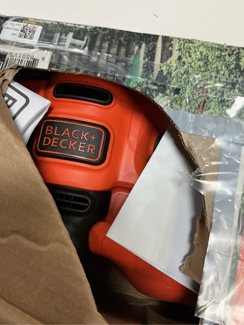 Condition photo showing As Is for black+decker electric hedge trimmer, 16-inch 3.0 amp compact corded power hedge trimmer (beht100)