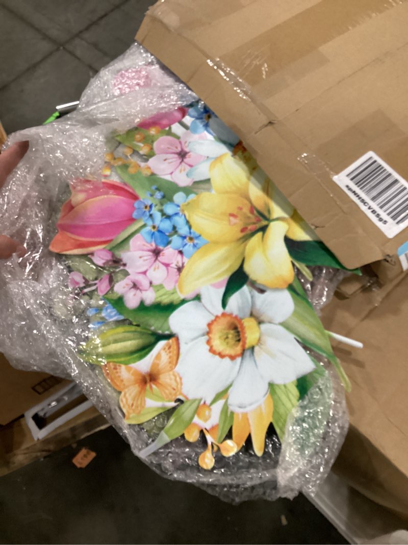 Condition photo showing Good Condition for frienda spring outdoor decorations multiple stacked rustic flower truck decorative garden stakes for spring decor, watercolor truck metal yard signs for home outside garden lawn porch