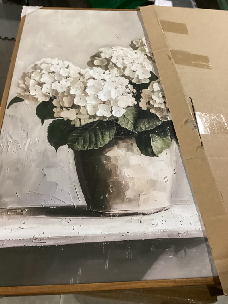 Condition photo showing Good Condition for InSimSea Framed Canvas Wall Art Vintage Decor, Hydrangea Floral Pictures Bathroom Wall Decor Aesthetic, Living Room Bedroom Flower Home Retro Decorations, 16x24inch Blooming Hydrangeas 24"L x 16"W
