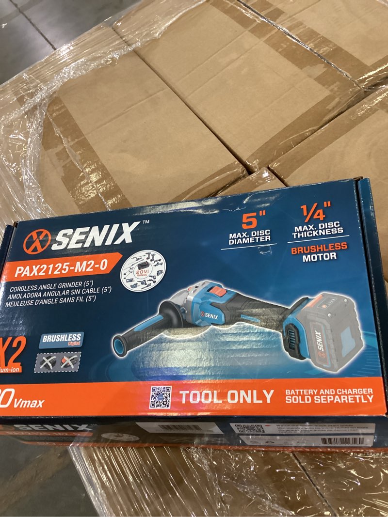 Condition photo showing New/Like New for senix x2 5-in 20-volt sliding switch brushless cordless angle grinder (battery and charger not included)