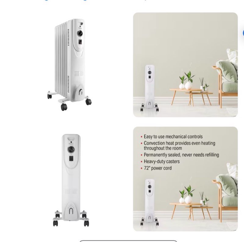 visionair oil-filled radiant electric heater 1500 -watt oil-filled radiant tower indoor electric space