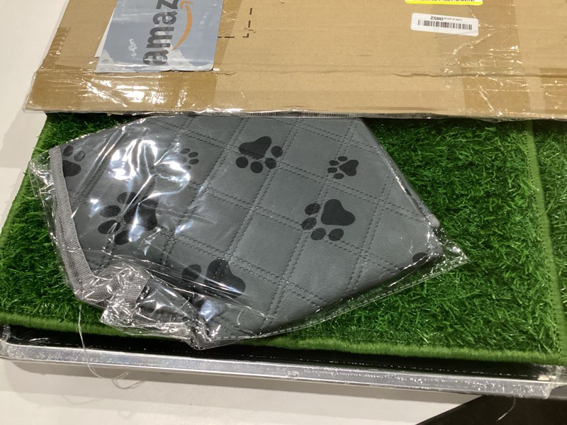 Condition photo showing New/Like New for Pawaboo Stainless Steel Dog Grass Pad with Tray, 28'' x 20'' Dog Litter Box with 2pcs Reusable Artificial Grass Mats, Dog Grass Potty Tray with Washable Dog Pee Pad for Balcony Indoor Outdoor Use