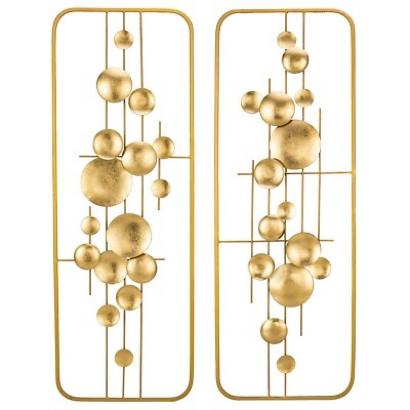 2 pack gold wall art décor, 35\" rectangular panels metal work, modern wall décor for home office café bedroom living room wall decoration 
