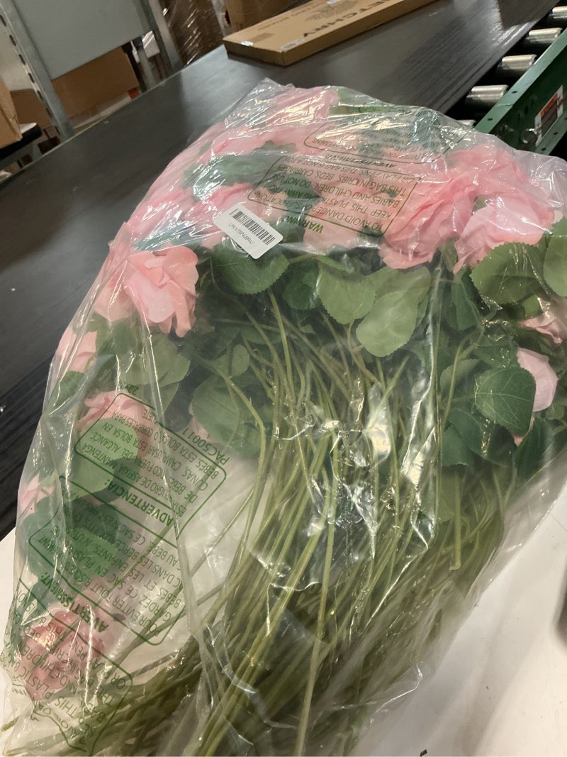 Condition photo showing Good Condition for 100 pcs pink roses artificial flowers, real touch velvet roses bouquet fake flowers bulk, artificial roses with long stems for birthday gift women mom diy bridal wedding centerpiece decorations pink 100pcs