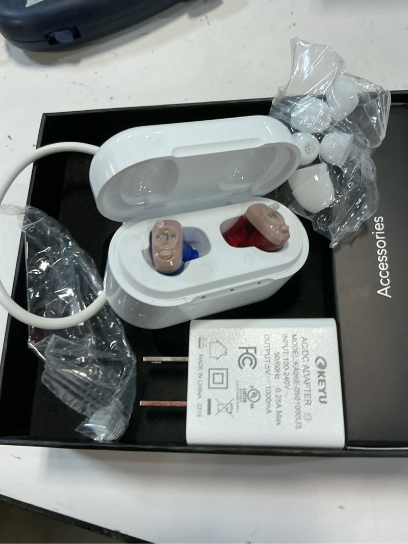 Condition photo showing Good Condition for rca otc rechargeable hearing aids for seniors & adults with volume control, completely-in-canal, barely visible design, advanced digital hearing aids, sound amplification, assist devices with charging case