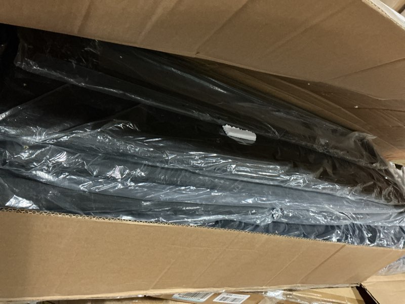 Condition photo showing Good Condition for ( similar foto ) iPormis King Size Platform Bed Frame with Button Tufted Headboard, Upholstered Bed Frame with Solid Wooden Slats, 8\" Underbed Space, No Box Spring Needed, Noise Free, Easy Assembly, Black Black King