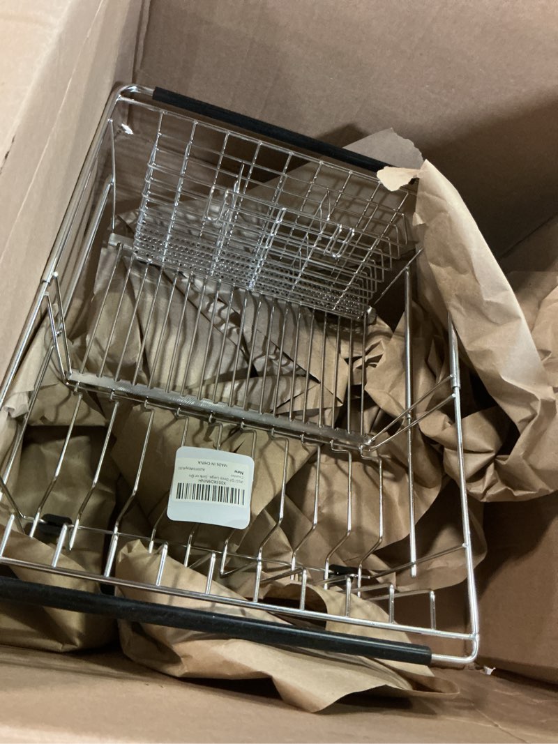Condition photo showing Good Condition for ipegtop capacity expandable over sink dish drying rack, multifunctional adjustable (14"-18.5") rustproof stainless steel dish drainer organizer shelf with utensil holder for kitchen counter sink
