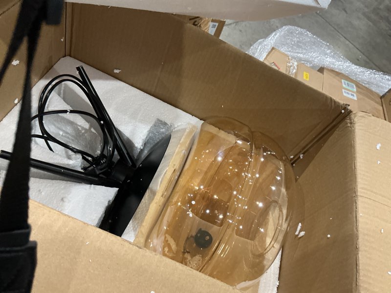 Condition photo showing Good Condition for oval four-leg bracket glass table lamp personalized glass oval lampshade bedside table lamp nordic hand-blown glassiron art four-leg bracket transparent glass lampshade table lamp bedroom (amber)